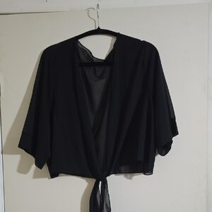 SHEIN Black Sheer Tie-Front Sweater